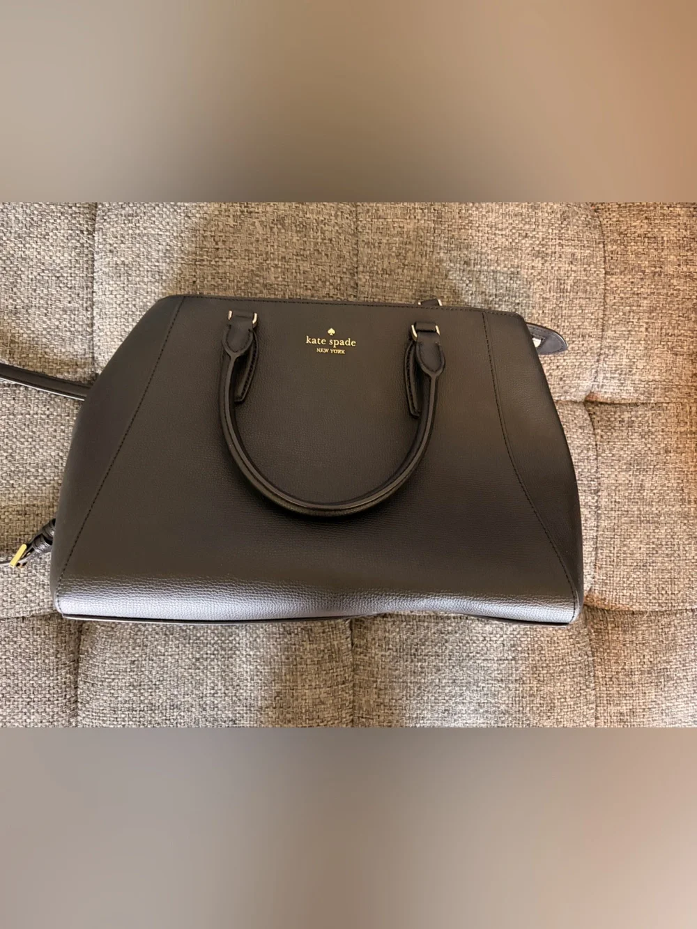kate spade black pebbled leather satchel with gold logo